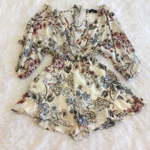 Cold Shoulder Floral Romper (Ivory Multi)